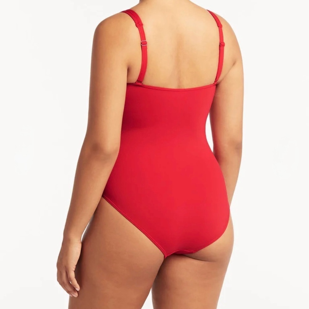 🌻 Sea Level Australia Eco Essentials Square Neck Red One-Piece Swimsuit size 14 - Picture 3 of 15